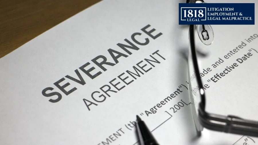Severance agreement document with eyeglasses and pen illustrating common severance agreement mistakes by Illinois employers